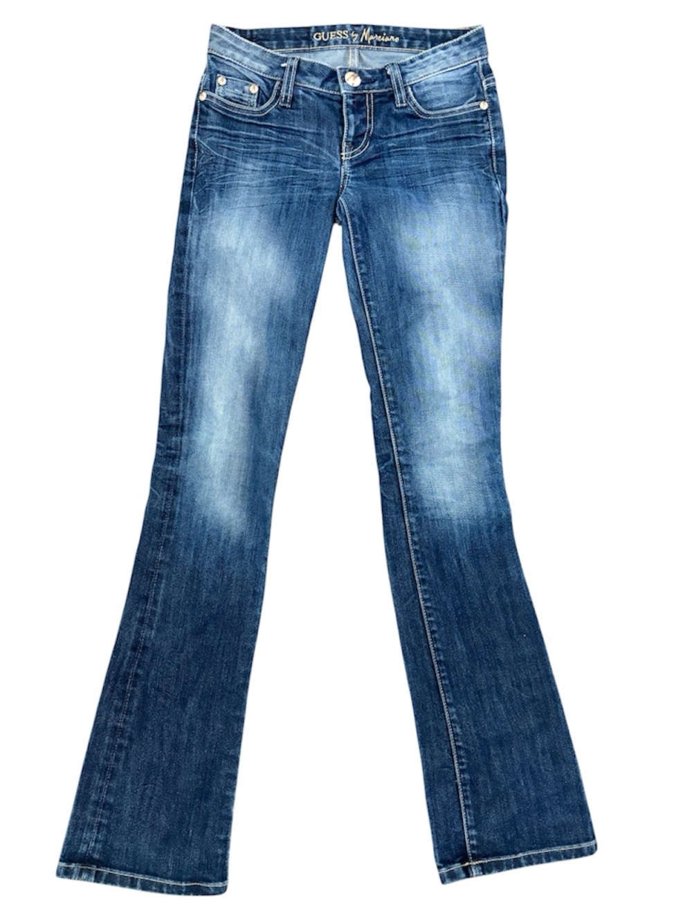 GUESS by Marciano VTG Women’s Flare Jeans Low Rise Distressed Y2K Dark Wash 24